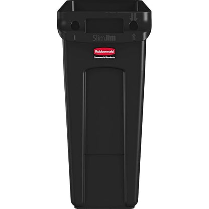 Rubbermaid Commercial Products Slim Jim Trash/Garbage Can with Venting Channels 16-Gallon Black for Kitchen/Office/Workspace Pack of 4