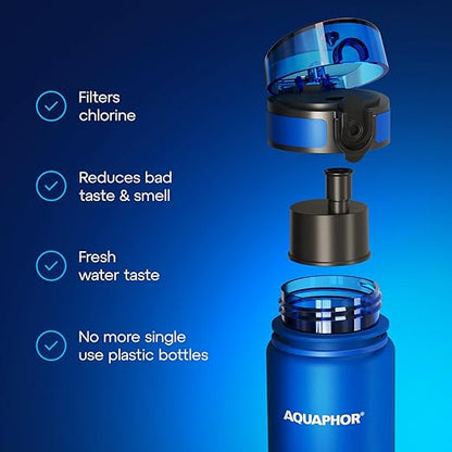 AQUAPHOR City Water Filter Bottle 500 ml | Portable Filtered Water Bottle with Integrated Water Purifier | BPA-Free | Reusable Bottle with Water Filter for Camping, Travel & Outdoor Use | Blue