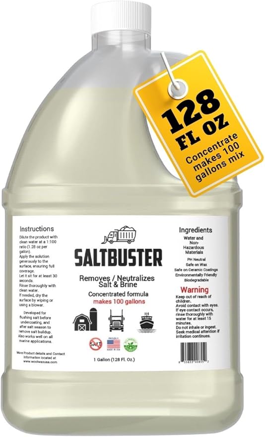 woolwax SALTBUSTER Salt & Brine Remover/Neutralizer for Auto & Trucks, Concentrated PH Neutral Formula, 1 Gallon Makes 100 Gallons