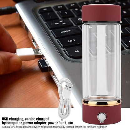 Portable Hydrogen Rich Water Cup, USB Charging Rich Hydrogen Water Purifier Filter Glass Bottle Portable Lonizer Cup, Hydrogen Water Bottle, Hydrogen Rich Water Glass Health Cup (Red)