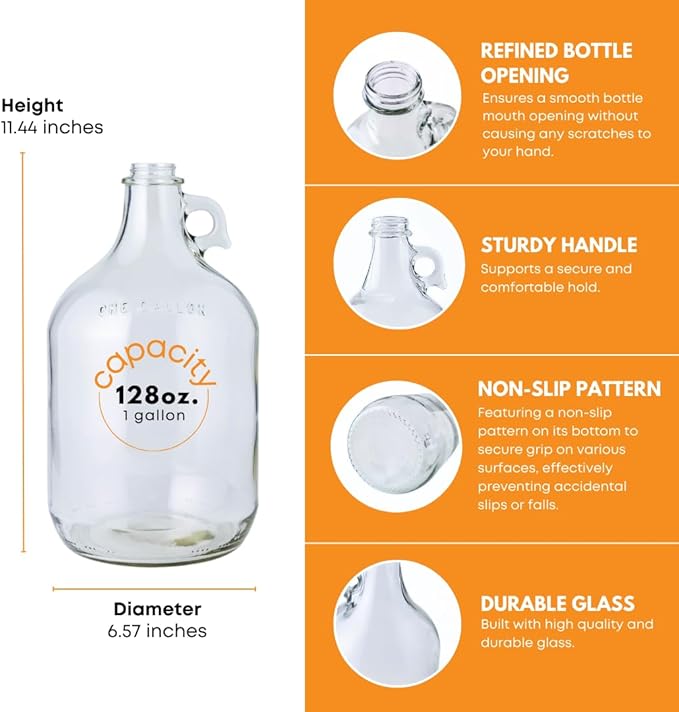 Fastrack 4-Pack 1 Gallon Glass Jug Set (128 oz) w/ Polyseal Caps | Multipurpose 1 Gallon Jug, & Detergent Dispenser for Laundry, Glass Jar for Liquids, Water & Juice