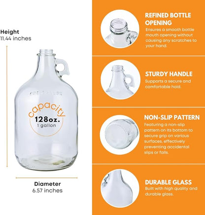 Fastrack 4-Pack 1 Gallon Glass Jug Set (128 oz) w/ Polyseal Caps | Multipurpose 1 Gallon Jug, & Detergent Dispenser for Laundry, Glass Jar for Liquids, Water & Juice