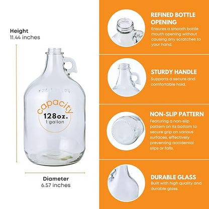 Fastrack 4-Pack 1 Gallon Glass Jug Set (128 oz) w/ White Metal Caps | Multipurpose 1 Gallon Jug, & Detergent Dispenser for Laundry, Glass Jar for Liquids, Water & Juice