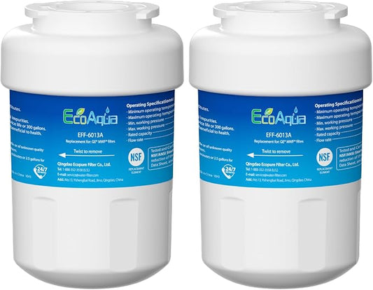 EcoAqua EFF-6013A Replacement Filter, Compatible with GE MWF SmartWater, MWFA, MWFP, GWF, GWFA, 46-9991, HDX FMG-1, WFC1201, GSE25GSHECSS, PC75009, RWF1060 Refrigerator Water Filter, 2 Pack | Replacement for SmartWater, MWFA, MWFA, GWF, 46-9991, HDX FM...
