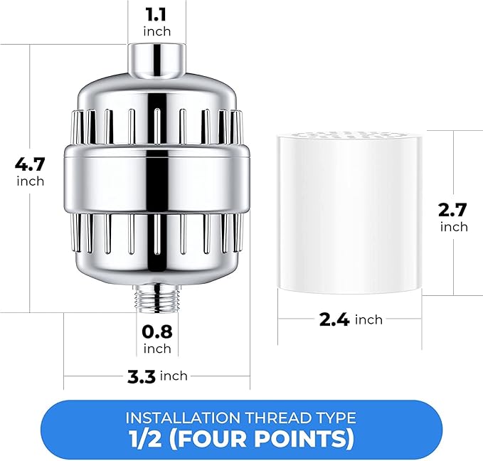 Shower Filter 20 Stage Showerhead Filter for Hard Water with 2 Replaceable Cartridges for Removing Chlorine Fluoride, Polished Chrome