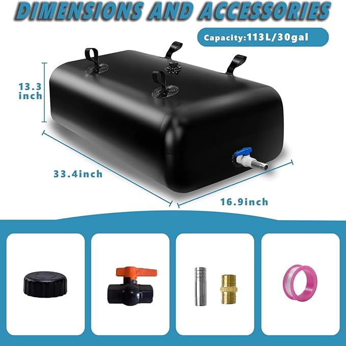 GHOSOONE 113 L/30 Gal Water Bladder Tank, Foldable Portable Water Storage Container, Emergency Water Bag for RV, Truck Bed, Fire Prevention, Drought Resistance, Black