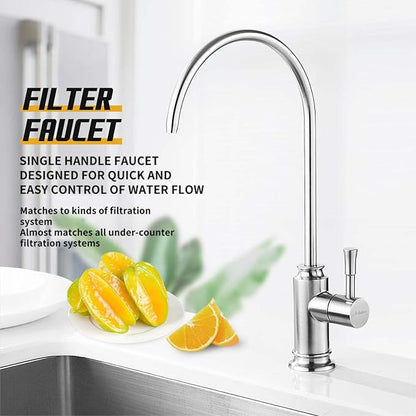 Achelous Brushed Nickel Modern Kitchen Faucet, Stainless Steel Drinking Water Faucet with Built-In Water Filter, Single Hole Mounting, Right Lever Handle