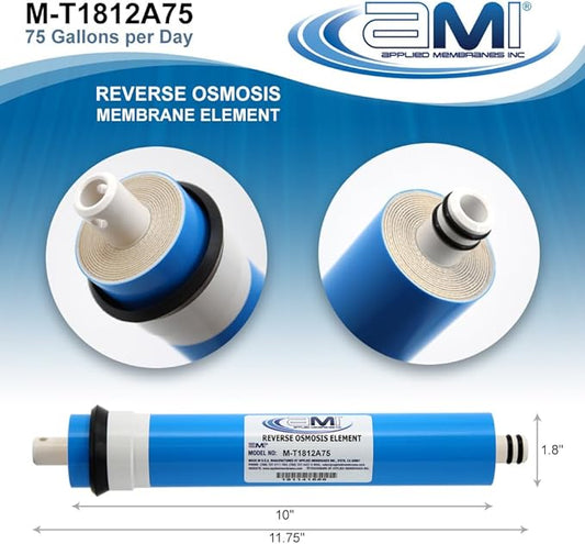 APPLIED MEMBRANES INC. 75 GPD Reverse Osmosis Membrane | RO Membrane Water Filter Replacement for Reverse Osmosis Water Filtration System | 1.8" x 12" Universal Compatibility, Pack of 5