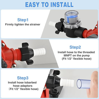 Nilight RV Water Pump, 12v Water Pump 3.5 GPM 45 PSI with Pressure Switch and Strainer Heavy Duty Diaphragm Pump 12 Volt DC Upgrade Self-Priming Low Noice for RV Marine Yacht Caravan Camper Trailer
