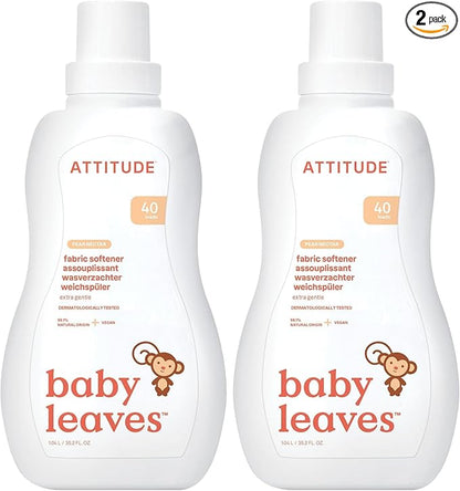 ATTITUDE Baby Laundry Fabric Softener, Plant and Mineral-Based Ingredients, Vegan and Cruelty Free Household Products, Pear Nectar, 40 Loads, 33.8 Fl Oz (Pack of 2)