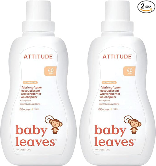 ATTITUDE Baby Laundry Fabric Softener, Plant and Mineral-Based Ingredients, Vegan and Cruelty Free Household Products, Pear Nectar, 40 Loads, 33.8 Fl Oz (Pack of 2)
