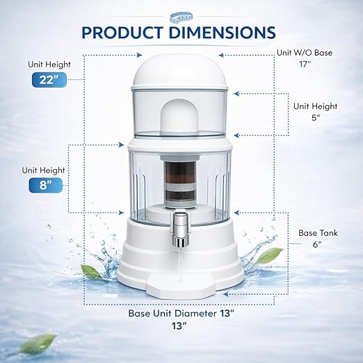 Nispira Super Mineral Countertop Gravity Water Filter System 12L 3-Gallon Household Economical Drinking Pot Water Dispenser