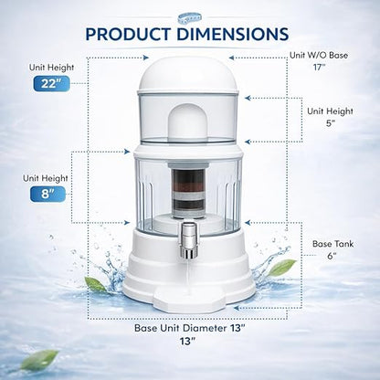 Nispira Super Mineral Countertop Gravity Water Filter System 12L 3-Gallon Household Economical Drinking Pot Water Dispenser