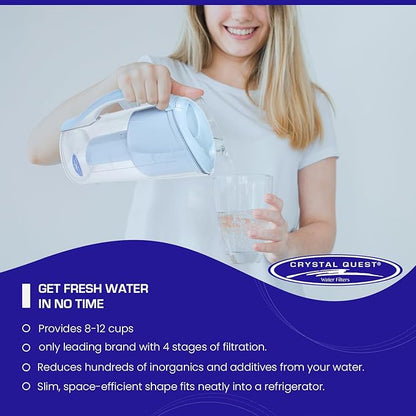 Crystal Quest Water Filter Pitcher - 12-Cup Capacity, 6-Stage Filtration, Includes 1 Long-Life Filter, BPA Free, Meets NSF Standard 42 - Filter Upto 2000 Gallons - Standard (Smart)/Blue
