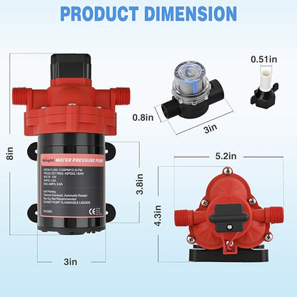 Nilight RV Water Pump, 12v Water Pump 3.5 GPM 45 PSI with Pressure Switch and Strainer Heavy Duty Diaphragm Pump 12 Volt DC Upgrade Self-Priming Low Noice for RV Marine Yacht Caravan Camper Trailer