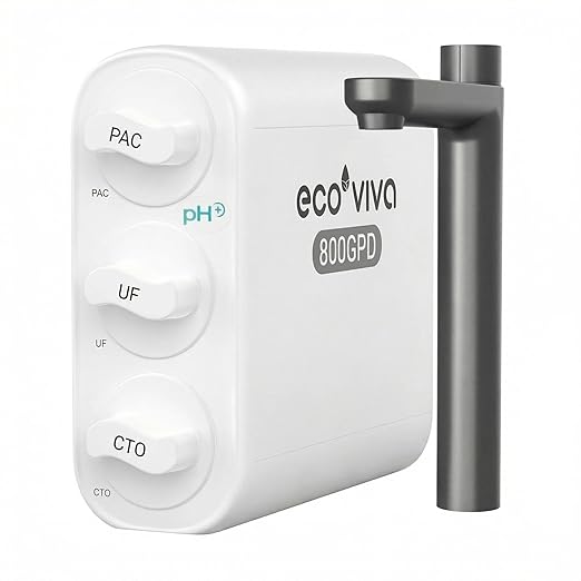 Ecoviva UF800G 0.01μm Ultra-Filtration Under Sink Water Filter Meet NSF 42 / 372 Standards Tankless Ultra Compact Design, No Electricity & Wastewater, Preserve Beneficial Minerals No TDS Reduction