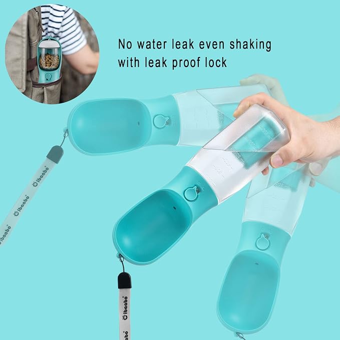 Cibaabo Dog Water Bottle with Food Container & Poop Bag Holder & Filter | Travel Water Bowl, Portable Pet Dispenser, Dog Gifts, Puppy Essentials for Walking Hiking