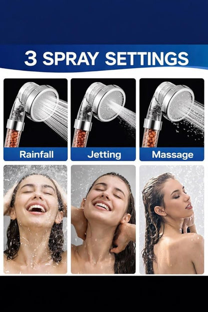 AquaVera Ionic Filter Shower Head – Replacement Shower Head Only (No Hose Included), 3 Spray Settings, High Pressure, Removes Chlorine & Hard Water Minerals, Easy Install for Bathroom