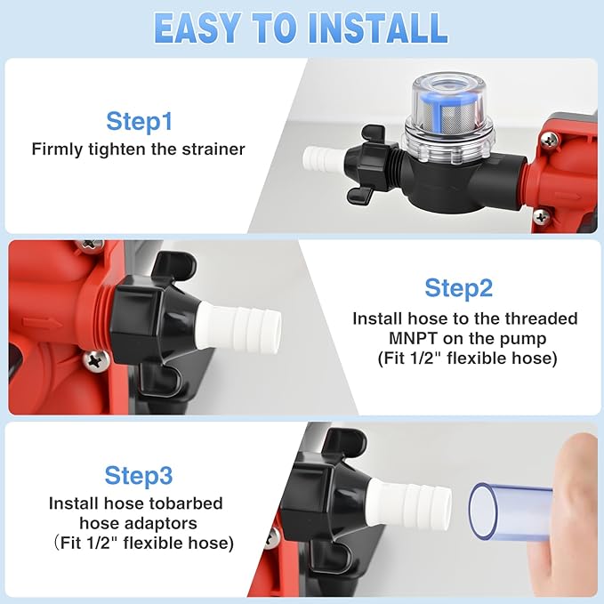 Nilight RV Water Pump, 12v Water Pump 3.0 GPM 55 PSI with Pressure Switch and Strainer Heavy Duty Diaphragm Pump 12 Volt DC Upgrade Self-Priming Low Noice for RV Camper Marine Yacht Caravan Trailer