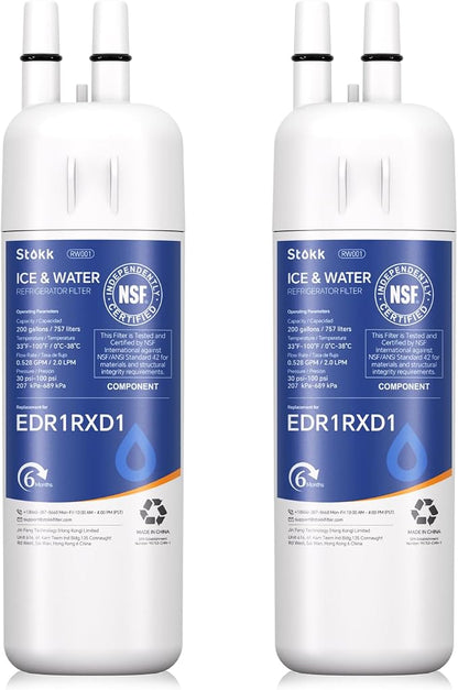 Stokk EDR1RXD1 Replacement Compatible with Everydrop Filter 1, EDR1RXD1B, Whirlpool W10295370A, P8RFWB2L, P4RFWB, P5WB2L, 46-9081, 46-9930, RW001 Refrigerator Water Filter, 2 Pack