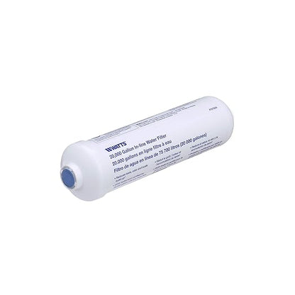 Watts Premier 20,000 Gallon Inline Water Filter with Two 1/4" Brass Connectors for Refrigerator, Ice Maker, RV, Camper, Water Cooler, Fountain, Reduces Bad Taste, Odors, Chlorine and Sediment