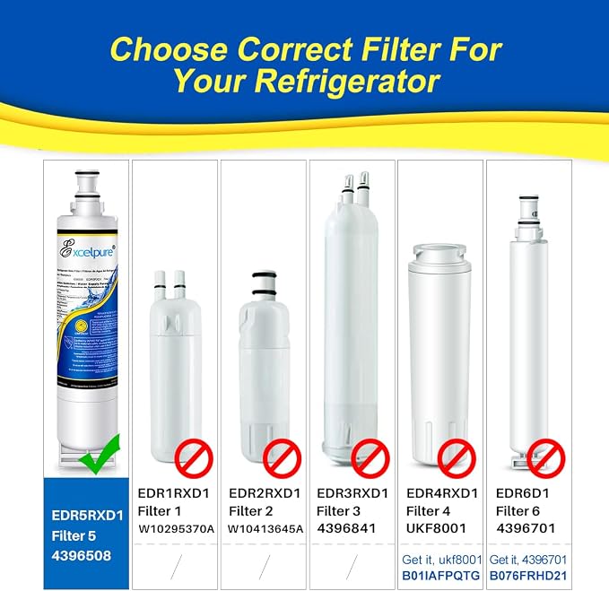 EXCELPURE 4396508 Refrigerator Water Filter Replacement for Whirlpool EDR5RXD1, 4396510, KitchenAid 4392857, EveryDrop FILTER 5, Kenmore 9010, NL240 LC400V WF285 R-9010 WF-NL300 WSW-1, RWF0500A, 3PACK