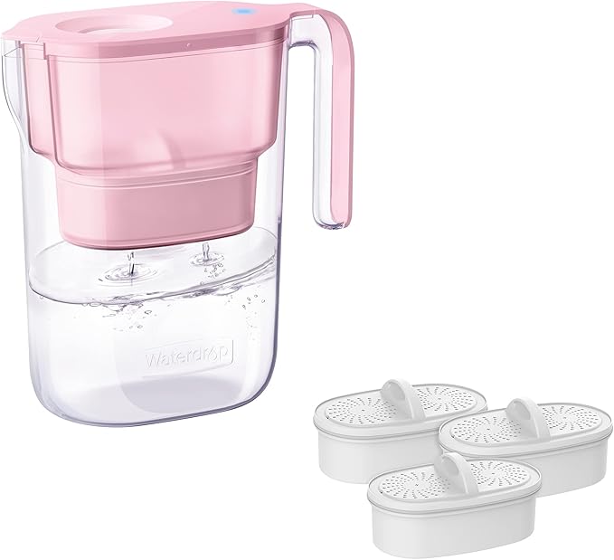 Waterdrop PT-05P Water Filter Pitcher with 4 Filters, 7-Cup Capacity, NSF Certified, 5X Longer Filter Life, Up to 800 Gallons, Fridge-Friendly Design, Reduces PFOA/PFOS and Chlorine, Pink