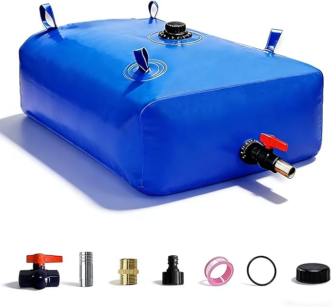 GHOSOONE 113 L/30 Gal Water Bladder Tank, Foldable Portable Water Storage Container, Emergency Water Bag for RV, Truck Bed, Fire Prevention, Drought Resistance, Blue