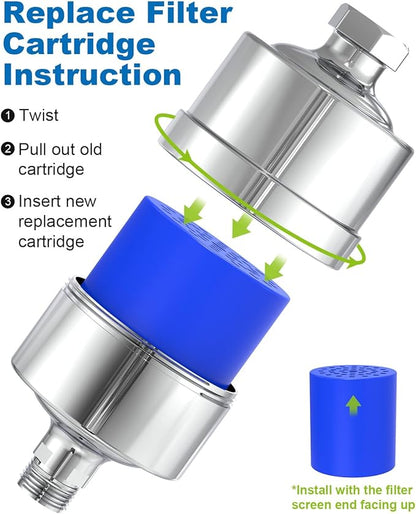 Shower Filter Replacement Cartridge, Multi-Stage Filtration for Hard Water, High Pressure Universal Shower Water Filters to Reduce Toxic Chemicals, Chlorine and Heavy Metals,for Skin & Baby Care，Blue