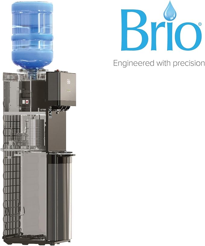 Brio Limited Edition Top Loading Water Cooler Dispenser - Black Stainless Steel - Hot & Cold Water, Child Safety Lock, Holds 3 or 5 Gallon Bottles - UL/Energy Star Approved