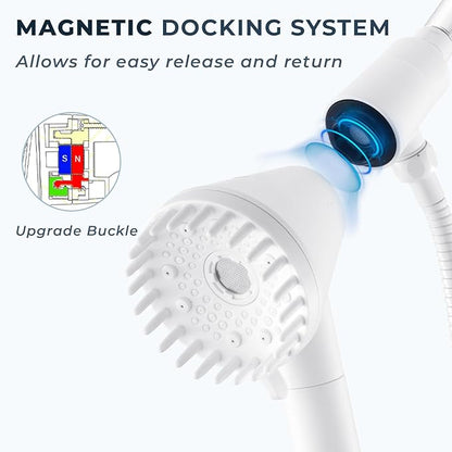 Ryamen 2026 Magnetic Filtered Shower Head with Handheld– High Pressure Showerhead with Power Wash Mode, Chlorine Removal, Massage Brush, Pressure Adjustable, One-Touch Pause (White)