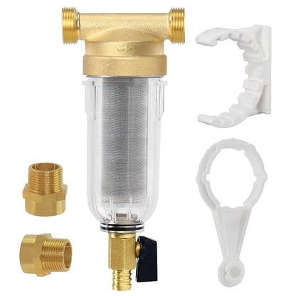 Whole House Water Filter, 40-50 Micron Spin Down Sediment Prefilter System, 1" MNPT + 3/4" FNPT,BPA-Free Lead-Free Heavy Duty Brass