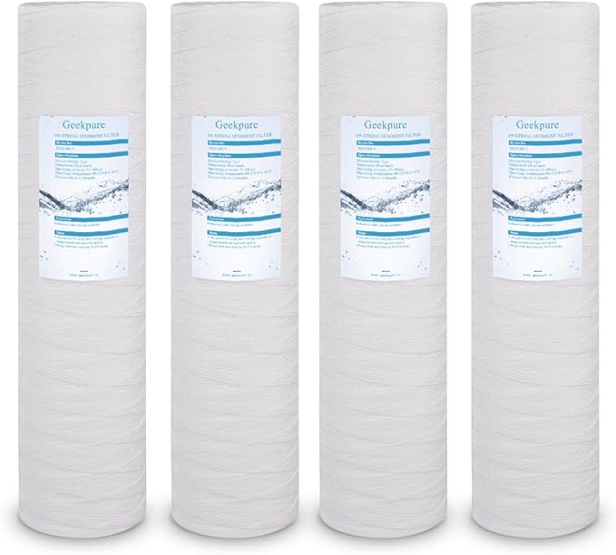 Geekpure Whole House String Wound PP Sediment Replacement Filter Cartridge-4.5" x 20"-5 Micron- Pack of 4
