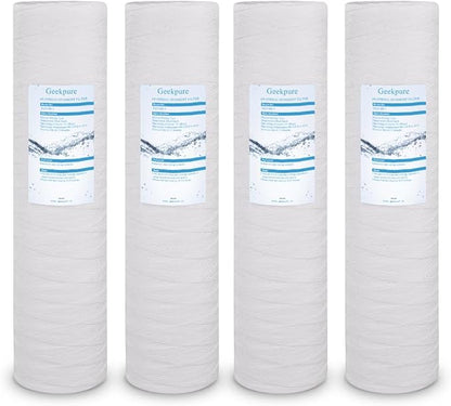 Geekpure Whole House String Wound PP Sediment Replacement Filter Cartridge-4.5" x 20"-5 Micron- Pack of 4
