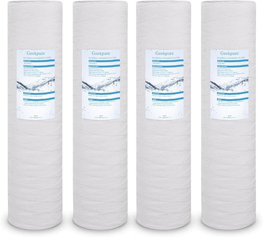 Geekpure Whole House String Wound PP Sediment Replacement Filter Cartridge-4.5" x 20"-5 Micron- Pack of 4