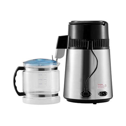 VEVOR Water Distiller, 4L/1.1 Gallon Pure Water Purifier Filter for Home Countertop, 750W Distilled Water Maker, Stainless Steel Interior Distiller Water Making Machine to Make Clean Water, Silver