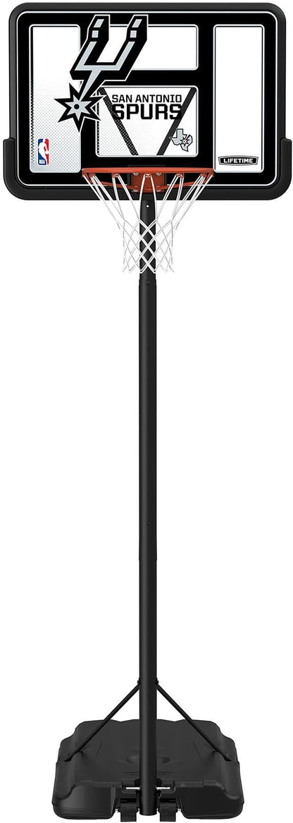 Lifetime NBA San Antonio Spurs Portable Basketball Hoop, Adjustable Height 7.5-10 Ft, 44 Inch Shatterproof Fusion Backboard, Base with Wheels