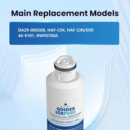 GOLDEN ICEPURE RWF0700A Refrigerator Water Filter Replacement for Samsung DA29-00020B, HAF-CIN/EXP, RF263BEAESR, RF28HMEDBSR, RF28HFEDTSR, RF28HFEDBSR,1PACK