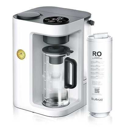 Bluevua RO100ROPOT-Lite Countertop Reverse Osmosis Water Filter System, 3:1 Pure to Drain Ratio, Portable RO Filtration with Remineralization, No Installation, WQA Certified, 7-Stage UV White