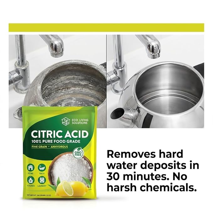 Eco Living Solutions 100% Citric Acid Powder - Food Grade | Citric Acid For Cleaning & Bath Bombs | Great For Cooking & Canning | Fragrance Free | Dishwasher Safe (12 oz)