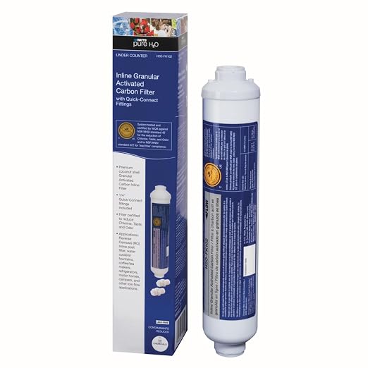 Watts Premier H2O-FK102 Pure H2O 2,500 Gallon RO (Reverse Osmosis) GAC Carbon Inline Filter with 1/4" FNPT Connection and Two 1/4" Quick Connect Adapters for Refrigerator, RV, Camper, Water Cooler