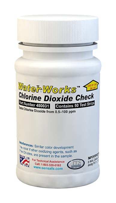 Industrial Test Systems WaterWorks 480031 Chlorine Dioxide Testing Strip, 1 Minute Test Time, 0-100ppm Range (Bottle of 50)