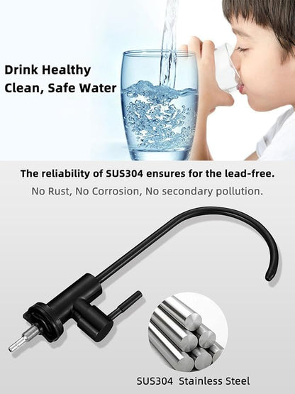 Drinking Water Faucet Matte Black Water Filter Faucet, SUS304 Stainless Steel, Easy to Install Reverse Osmosis Faucet for Kitchen Bar Sink