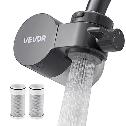 VEVOR Faucet Mount Water Filter, Horizontal Water Purifier for Sink Tap, NSF Certified Carbon Fiber Filter, Removes Chlorine Lead with 3 Filters, Fits Most Kitchen or Bathroom Faucets, Gray