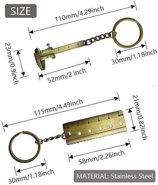 Mini Keychain, 6-Pack Zinc Alloy Pocket-Sized Measuring Tool with 3D Movable Key Chain Precision Miniature Pocket Vernier Caliper Keyring
