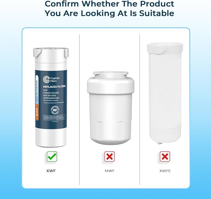Crystala Filters XWF Water Filter, Compatible with GE XWF Refrigerator Water Filter, 3 Pack (Not XWFE)