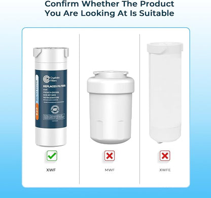 Crystala Filters XWF Water Filter, Compatible with GE XWF Refrigerator Water Filter, 3 Pack (Not XWFE)