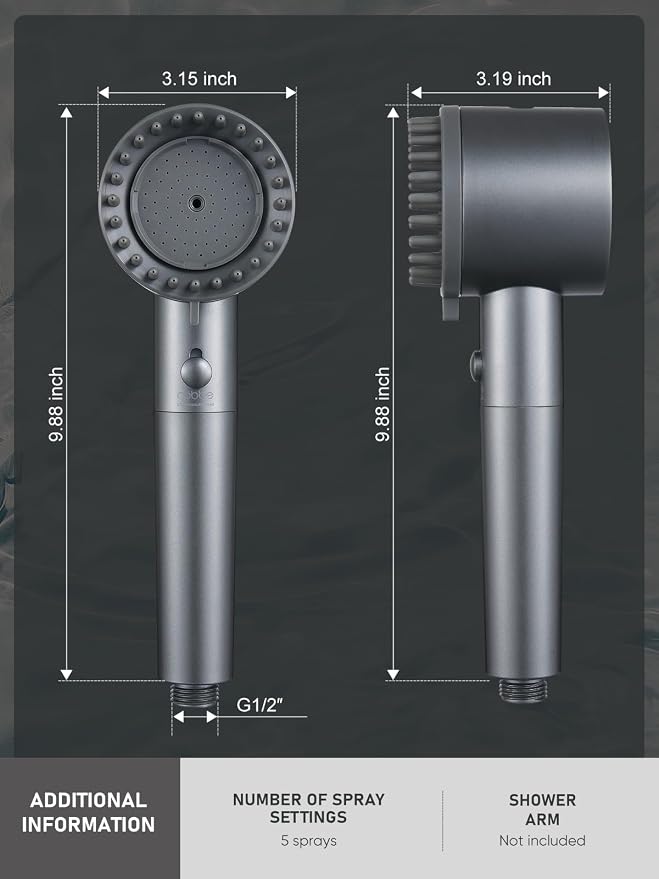 Cobbe Filtered Shower Head with Handheld, High Pressure 5 Spray Mode Showerhead with Filters, Built-in Power Wash for Hard Water, Gray