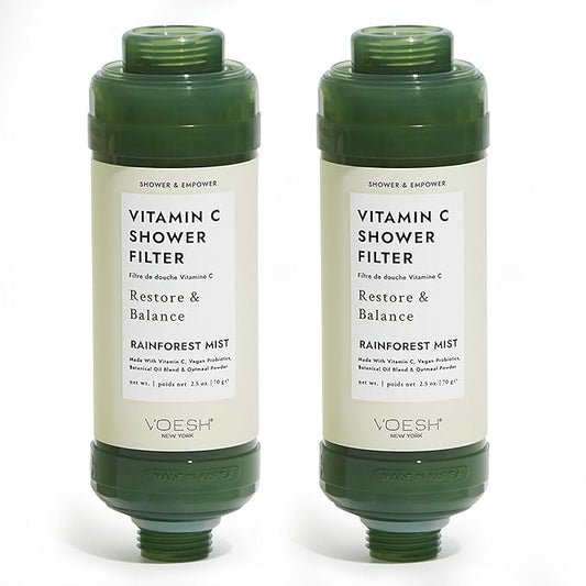 VOESH Vitamin C Shower Filter, Rainforest Mist, Shower Aromatherapy, Water Purifier, Water Softener, Vegan Probiotics, Spa Shower Head, Water Filter, Shower Self-Care