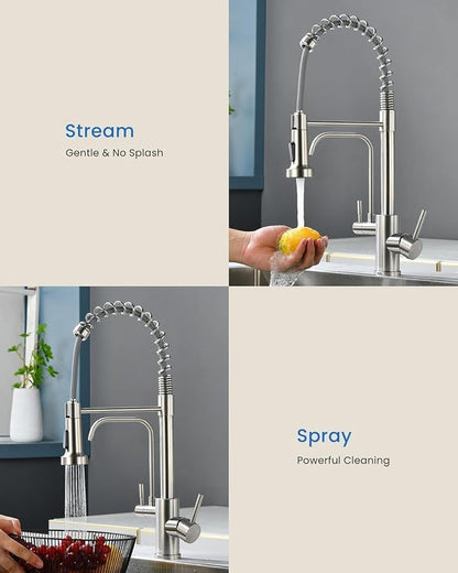 APPASO 3 in 1 Kitchen Faucet with Water Filter Brushed Nickel | 20 Inches High Arc Upgraded Separate Drinking Water 2 Handle 3 Way Kitchen Water Filter Faucet (Without Filtration Device)